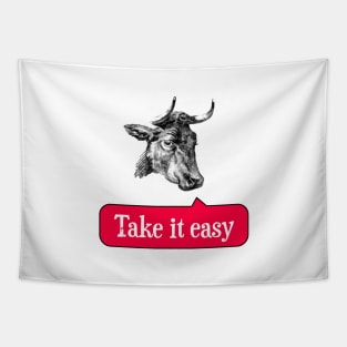 Cow says take it easy RED Tapestry