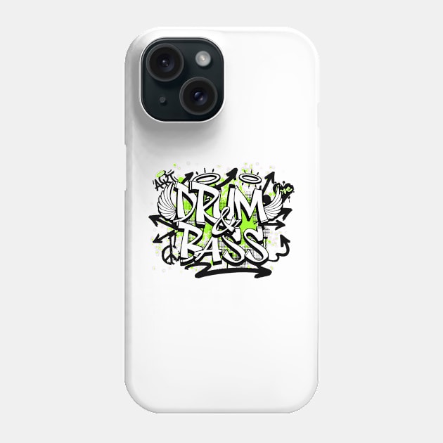 DRUM & BASS  - Graffiti Steez (Lime/black) Phone Case by DISCOTHREADZ 