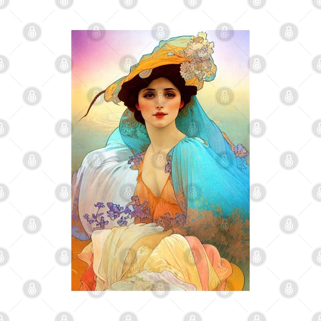 Colorful Art Nouveau Beauty, Vintage, Mucha, Gilded Age by AllRealities