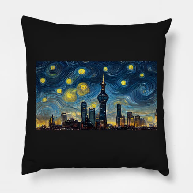 Pearl Tower, Shanghai like starry night Pillow by StoneyPhenix