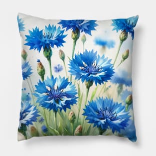 Vibrant Cornflowers Decor - Watercolor Flower Pillow