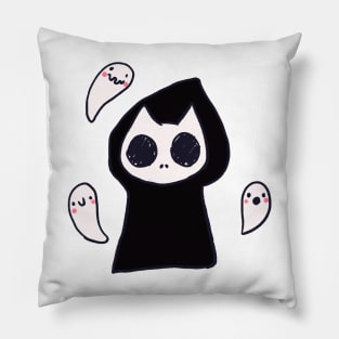 Cute Grim reaper cat and ghosts Pillow