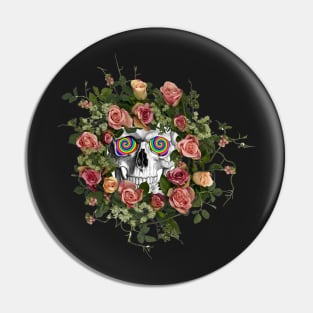 Psychedelic Tripped Out Skull of Death Wreath Pin