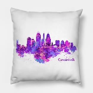 Horizontal watercolor skyline of Cincinnati Pillow