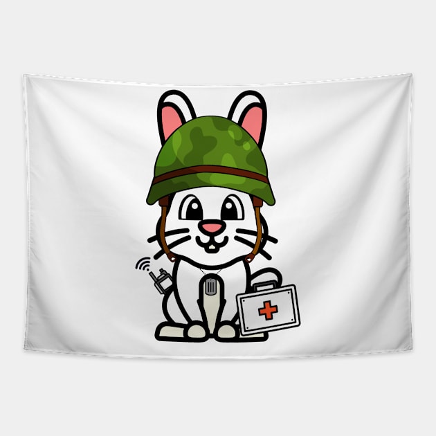 Funny white rabbit is a first aider Tapestry by Pet Station
