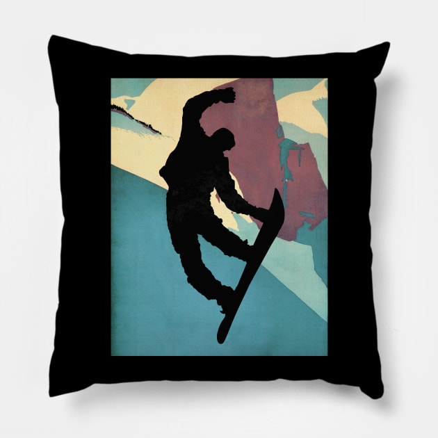 Snowboarding Dude, morning light Pillow by LittleBean