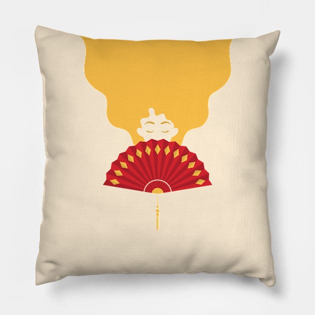 Beautiful Lady Oriental Red Handfan Pillow by ElusiveIntro