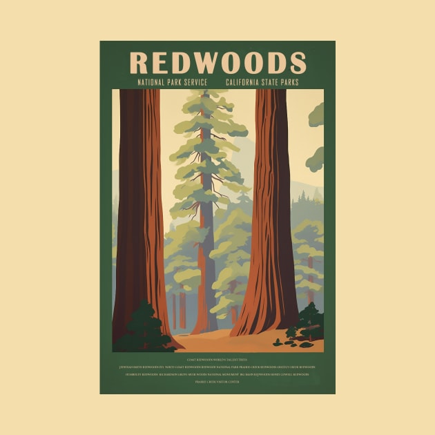 Redwoods National Park Vintage Travel Poster by GreenMary Design