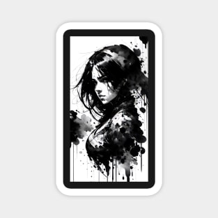 Anime girl in black and white Magnet