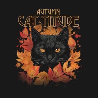Autumn Cat-Titude Fall Leaves T-Shirt