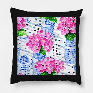 Pink daisies in chinoiserie jars watercolor Pillow