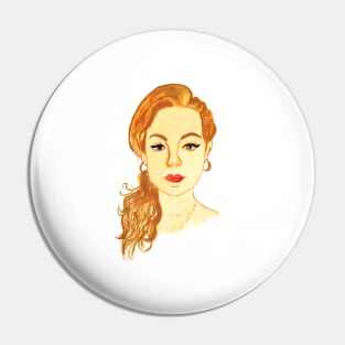 Christina, Redhead Woman Watercolor Portrait Pin