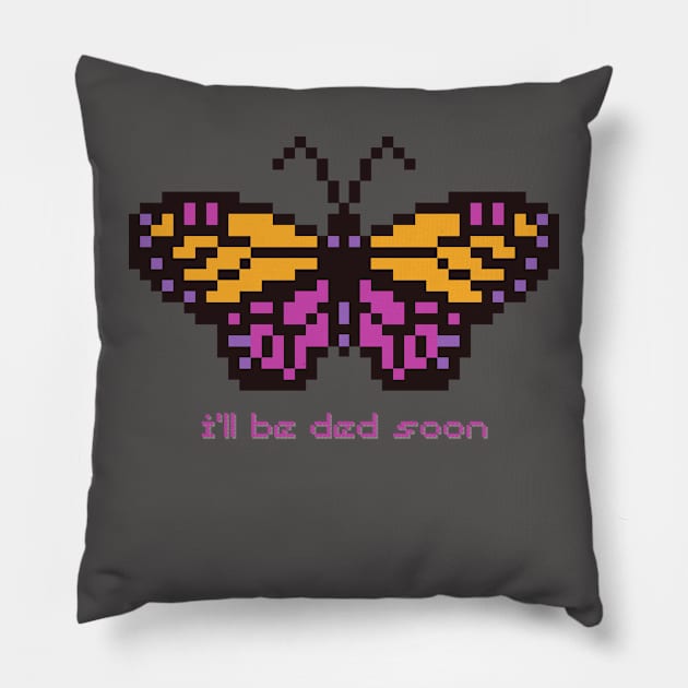 Existential Butterfly Pixel Art Pillow by rosiemoonart