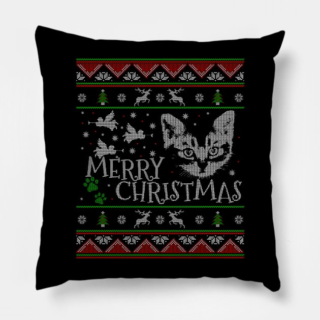 Cute American Shorthair Christmas Cat Tree and Raindeers - American Shorthair Christmas Cat Pillow by giftideas