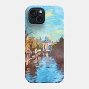 Amsterdam canal boats watercolor art painting Phone Case