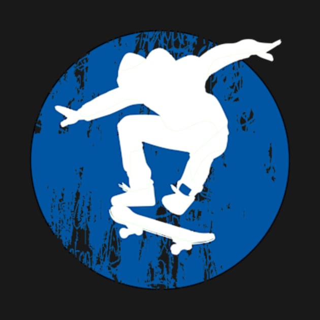 Grunge Urban Skateboarder Graffiti Style - White Silhouette with Blue Background by Gallery XXII