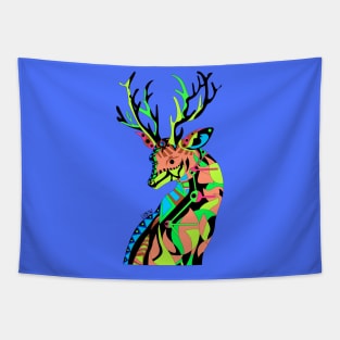 blue kitsch deer venado in mexican patterns ecopop art Tapestry