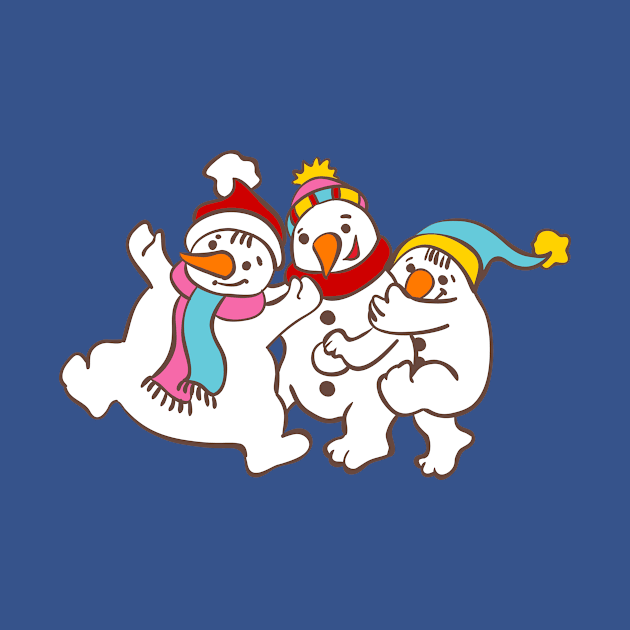 Three happy snowman for winter and Christmas by pickledpossums