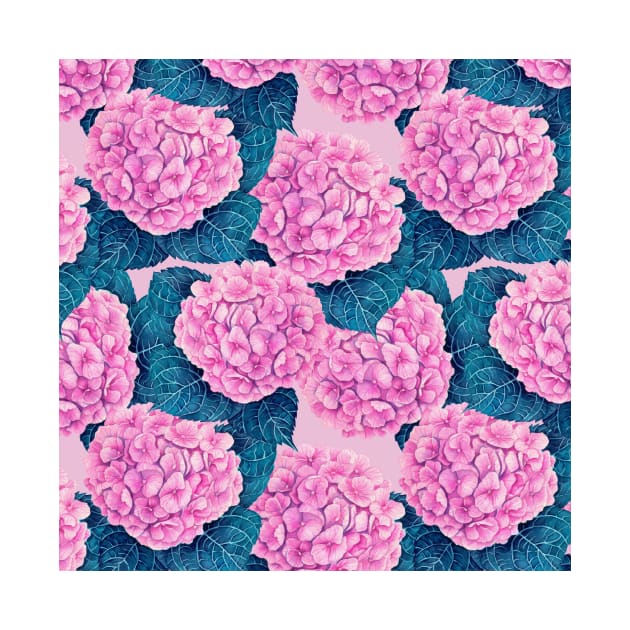 Hydrangea watercolor pattern, pink and blue by katerinamk