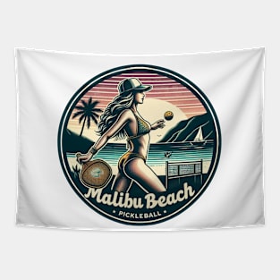 Malibu Beach Pickleball Bikini Ocean Scene Tapestry