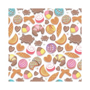 Mexican Sweet Bakery Frenzy // pattern // white background pastel colors pan dulce T-Shirt