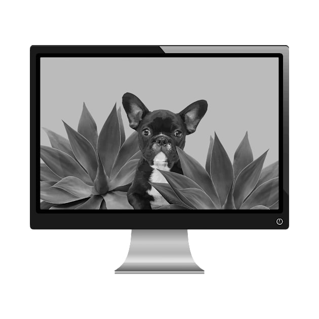 Computer Green French Bulldog Agave Leaves black & white by Move-Art