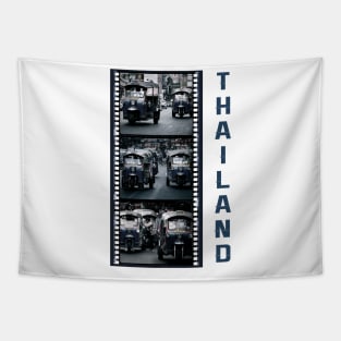 Thailand Tuk-Tuk Taxis - Triptych Of 3 Photographs With Film Strip Framing Tapestry