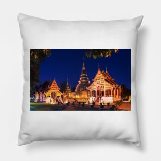 Wat Phra Singh at dusk, Chiang Mai, Thailand Pillow