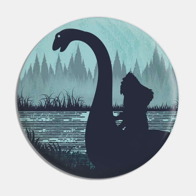 BIgfoot Riding Loch Ness Monster Pin by Tesszero