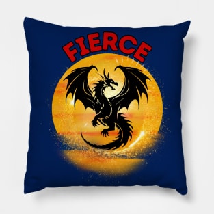 Fantasy Fierce Black Dragon in Sunset sky Frit-Tees Pillow