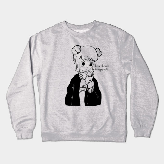 anime girl texting anime girls crewneck sweatshirt teepublic