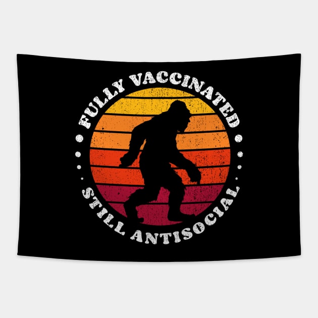 Fully Vaccinated Still Antisocial bigfoot retro Sunset Tapestry by opippi