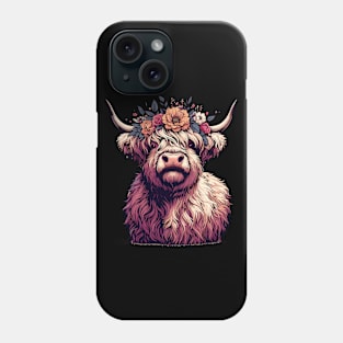 Funny scottish highland cow with flower crown Phone Case