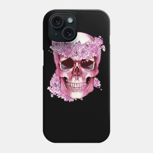 Floral crown and skull, Human anatomy, bones, pink purple roses and chrysanthemums Phone Case