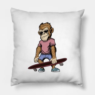 Handsome Cute Ape Monkey Chimp With Skateboard Pillow