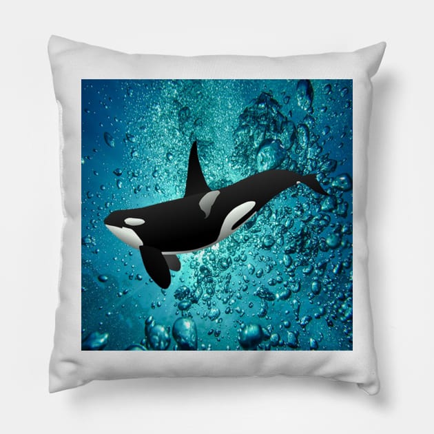 Whale Orca, Save the Whales, Ocean Lover Graphic Art Design Pillow by tamdevo1