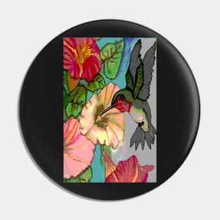 Hummingbird and Flowers Pin