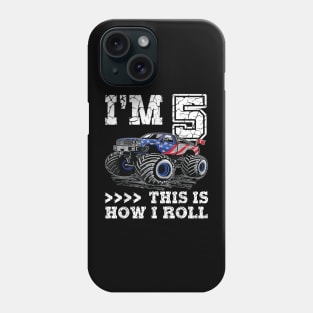 5 Year Old 5th Birthday Boy Monster Truck Car Phone Case