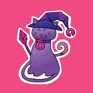 PURRple DnD Cat Wizard with Hat, Staff and Spots T-Shirt