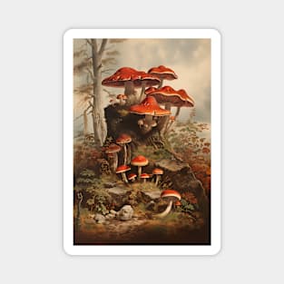 Vintage Red Fall Mushrooms Painting Magnet