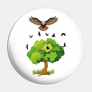 Flying Birds by the Tree Pin
