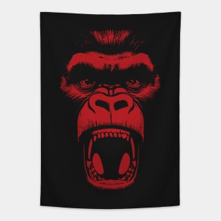 Angry Gorilla Yelling Silverback Gorilla with Mouth Wide Open showing Teeth Red Version Tapestry