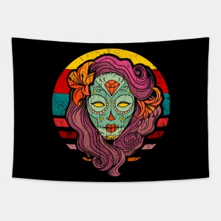 Sugar Skull Girl retro distressed Tapestry