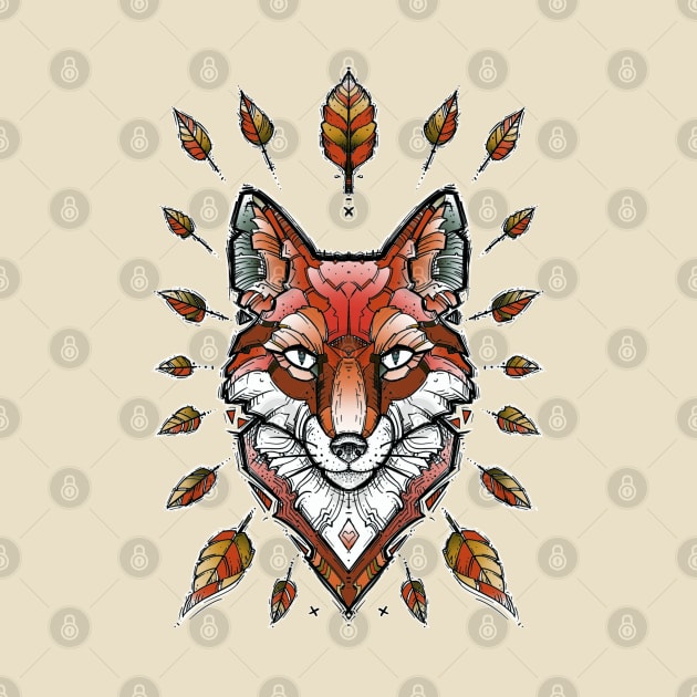 geometric fox and fall leaves by weilertsen