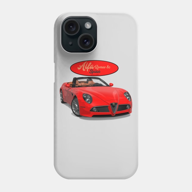 ALFA ROMEO 8C SPIDER Red Phone Case by PjesusArt