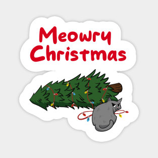 Merry Christmas Tree Cat Magnet