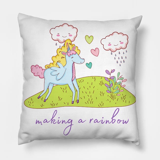 Cute Little Unicorn Making a Rainbow Pillow by Vegan Squad
