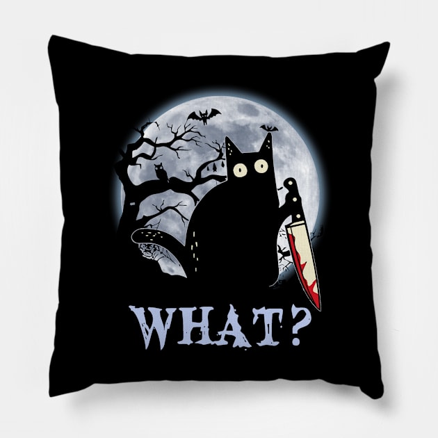 Black Cat What Murderous With Knife Halloween Shirt Pillow by Kelley Clothing