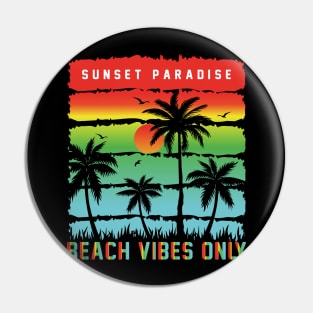 Vintage Retro Style Waves Sunset Paradise Beach Vibes Only Pin