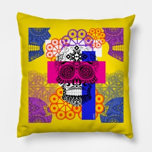 skull floral zentangle in picnic wallpaper art of the death and the love catrina Pillow